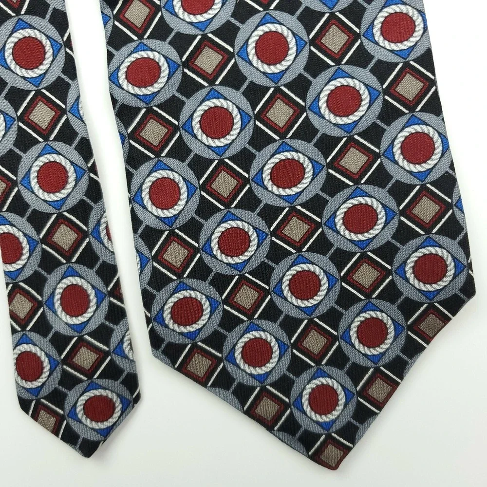 Henry Grethel Black Red‎ Geometric Silk Tie Wide
